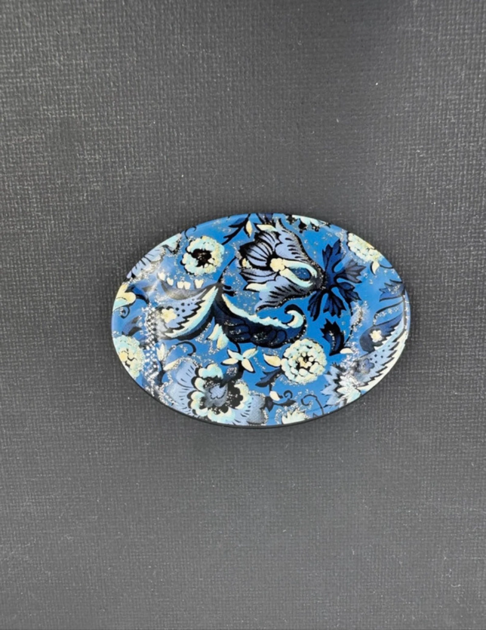 Vintage Broche Blauw Bloemenpatroon - Ovaal